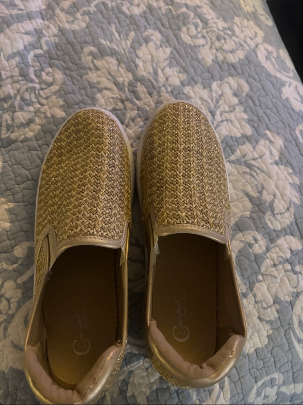 Woven Metallic Slip-On Sneakers - Gold